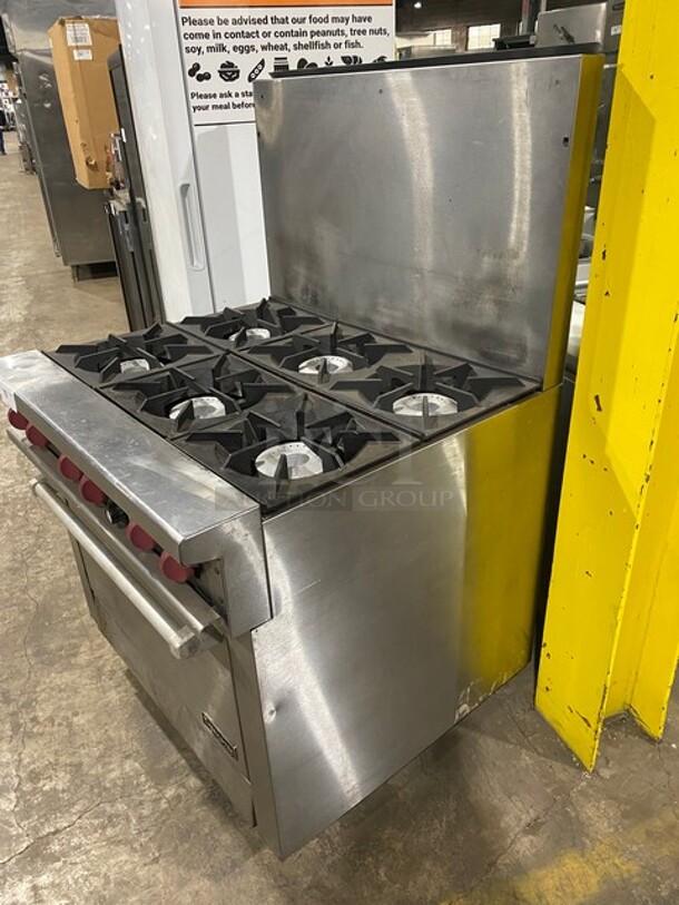 Nice! 2016 Therma Tek Natural Gas Powered 6 Burner Range! With Full Size Oven Underneath! With Raised Back Splash! All Stainless Steel! On Legs! Working When Removed! - Image 2 of 8