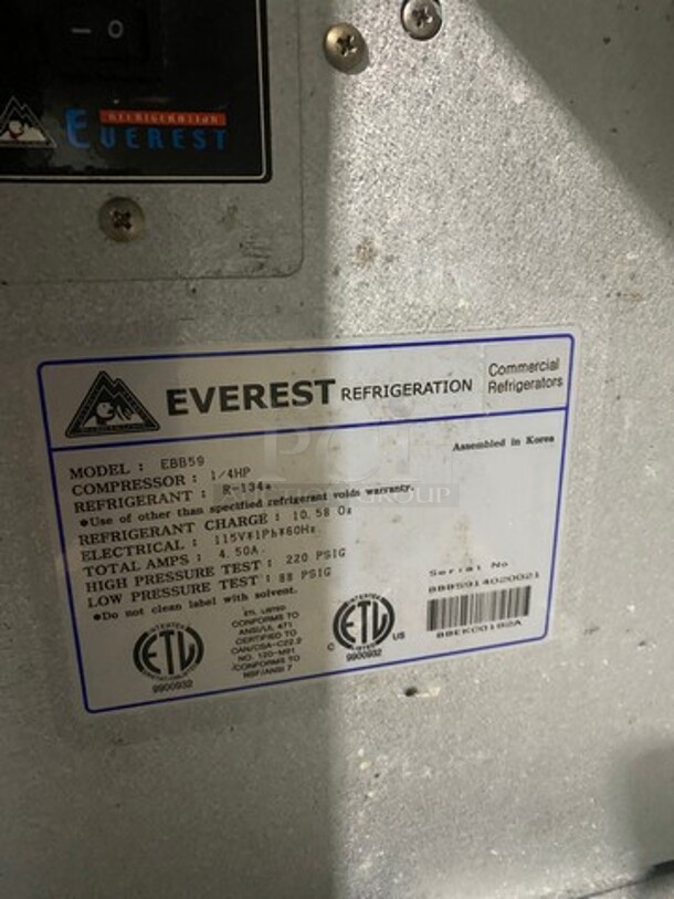 Everest Commercial Refrigerated Single Tap Kegerator! With Beer Tower! With 2 Door Underneath Storage Space! Model: EBB59 SN: BBB5914020021 115V 1 Phase - Image 9 of 10