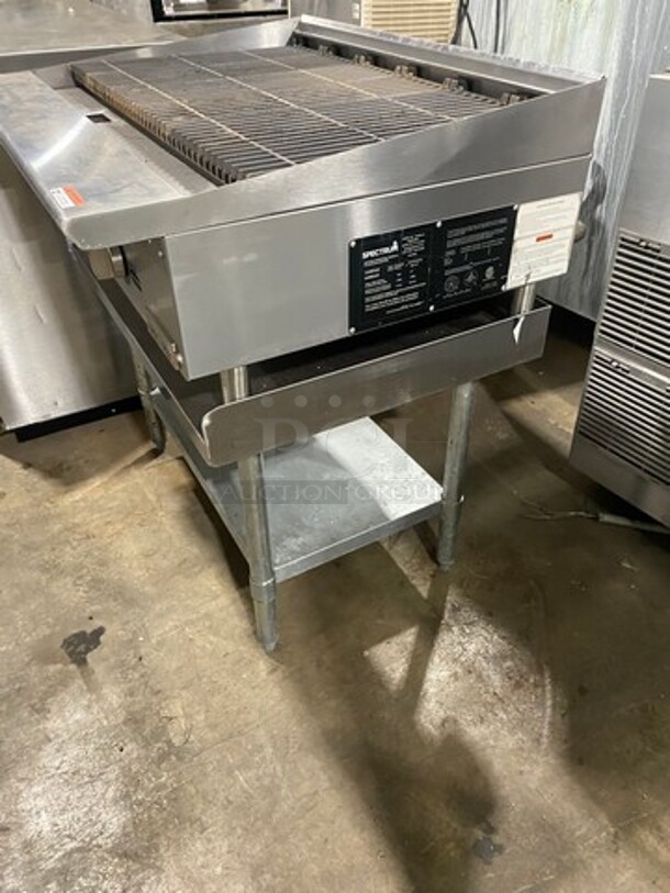 LATE MODEL! 2021 Spectrum Commercial Natural Gas Powered Char Broiler Grill! With Back And Side Splashes! On Small Legs! On Equipment Stand! With Storage Space Underneath! All Stainless Steel! On Legs! Model: NGCB36R SN: NGCB365040001116 - Image 3 of 10