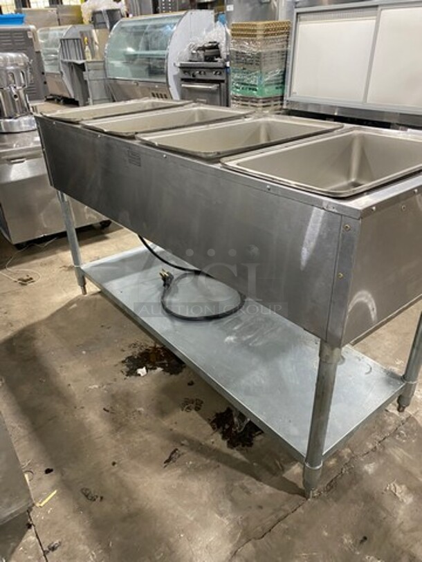 NICE! Eagle Commercial Electric Powered 4 Well Steam Table! With Storage Space Underneath! All Stainless Steel! On Legs! WORKING WHEN REMOVED! Model: DHT4120 SN: 2106100056 120V 60HZ 1 Phase - Image 3 of 10