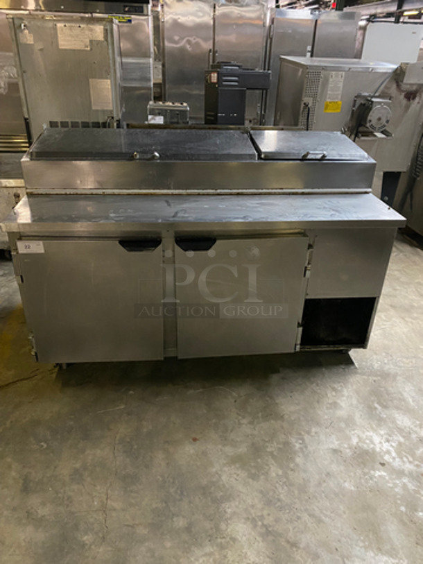 Beverage Air Commercial Refrigerated Pizza Prep Table! With 2 Door Storage Space! All Stainless Steel! Model: DP67 SN: 11803910 115V 60HZ 1 Phase