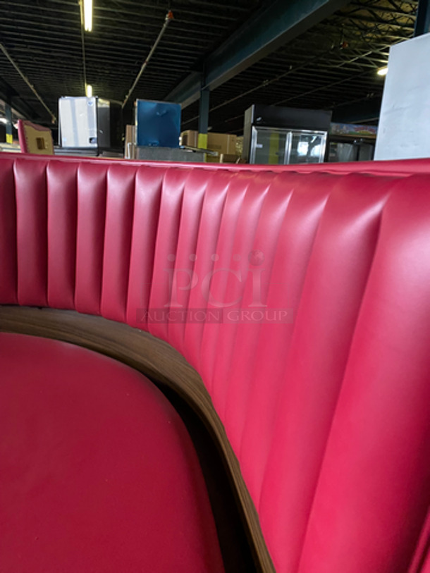 NEW! Dual Sided Corner Curved Red Cushioned Booth Seats! With Wooden Outline! 2x Your Bid! Can Be Connected With Any Booths Listed! - Image 6 of 6