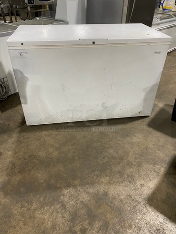 Frigidaire Commercial Reach Down Chest Freezer! With Hinged Top Lid! WORKING WHEN REMOVED! Model: FFFC16M5QWA SN: WB52142316 115V 60HZ 1 Phase