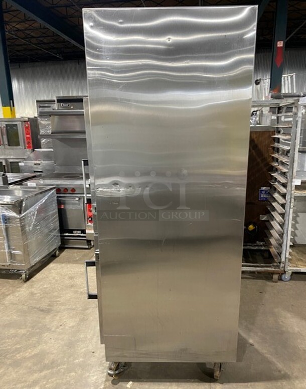 Traulsen Stainless Steel Commercial 2 Half Size Reach In Cooler Merchandiser w/ Metal Racks on Commercial Casters! - Image 3 of 8