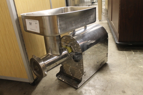 Weston 08-2201-W Stainless Steel Commercial Countertop #22 Size Meat Grinder w/ Tray. 120 Volts, 1 Phase. Tested and Working!