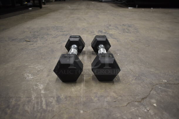 2 Metal 5 Pound Rubber Hex Dumbbells. Stock Picture - Cosmetic Condition May Vary. 2 Times Your Bid!