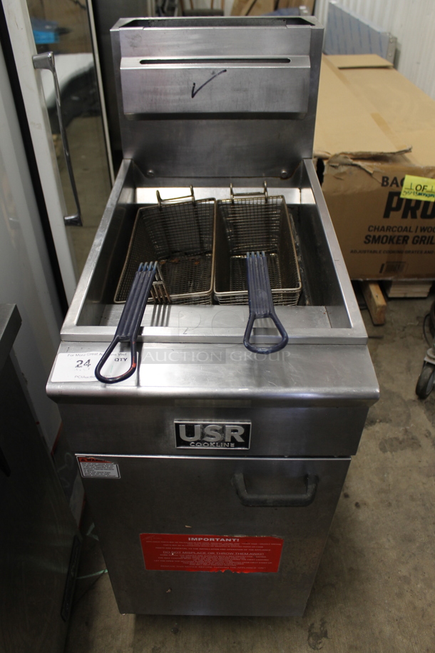 USR Cooking CF-40 Stainless Steel Commercial Floor Style Natural Gas Powered Deep Fat Fryer. 90,000 BTU. 