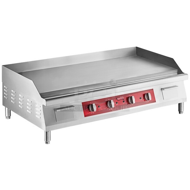 BRAND NEW SCRATCH AND DENT! Avantco 177EG48N Stainless Steel Commercial Countertop Electric Powered Flat Top Griddle. 208/240 Volts, 1 Phase.