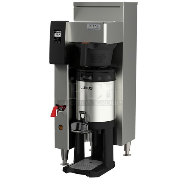 BRAND NEW SCRATCH AND DENT! 2023 Fetco CBS-2151-XTS XTS Series Stainless Steel Single Automatic Coffee Brewer w/ Hot Water Dispenser and Poly Brew Basket. Does Not Come w/ Satellite. 208-240 Volts, 1 Phase. 