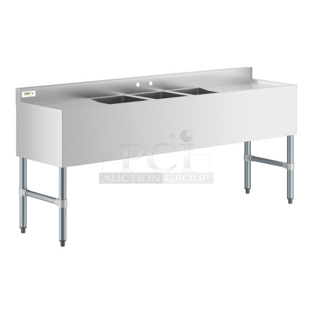 BRAND NEW SCRATCH AND DENT! Regency 600B31014219 Stainless Steel Commercial 3 Bowl Underbar Sink with Two Large Drainboards - 72