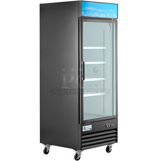 BRAND NEW SCRATCH AND DENT! 2022 Avantco 178GDC24FHCB Metal Commercial Single Door Reach In Cooler Merchandiser w/ Poly Coated Racks. 115 Volts, 1 Phase. Tested and Working!