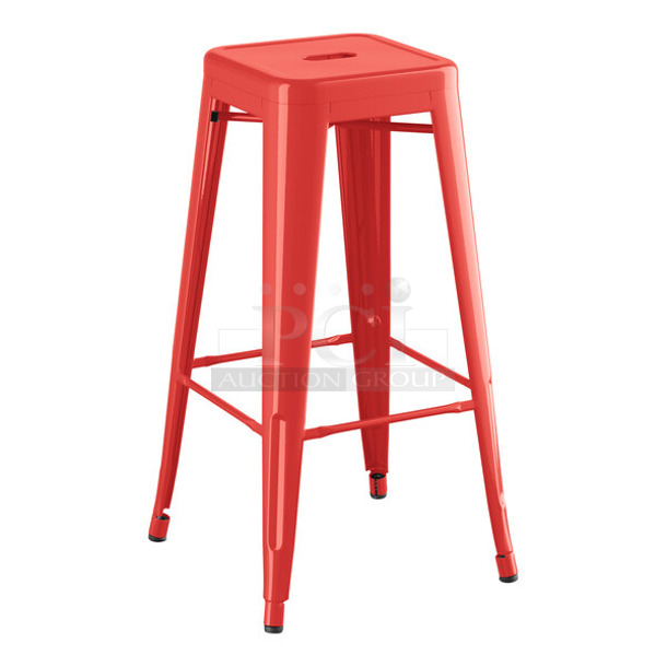 3 BRAND NEW SCRATCH AND DENT! Lancaster Table & Seating 164BMBKLSRED Alloy Series Ruby Red Outdoor Backless Barstool. 3 Times Your Bid!