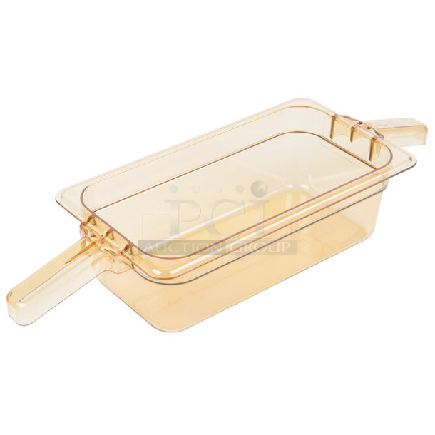 3 Boxes of 6 BRAND NEW! Carlisle 30861HH13 StorPlus 1/3 Size Amber High Heat Plastic Food Pan with (2) Handles - 4