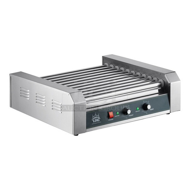 BRAND NEW SCRATCH AND DENT! Carnival King 382HDRG30 Stainless Steel 30 Hot Dog Roller Grill with 11 Rollers. 120 Volts, 1 Phase. Tested and Working!