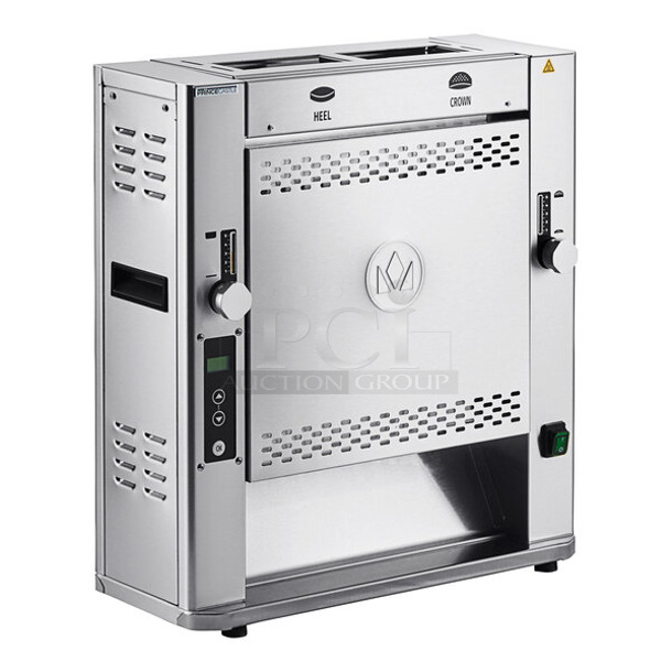 BRAND NEW SCRATCH AND DENT! 2024 Prince Castle CTS-W Stainless Steel Commercial Countertop Vertical Contact Bun Toaster with Wire Belt. 115 Volts, 1 Phase. Tested and Working! - Image 1 of 6