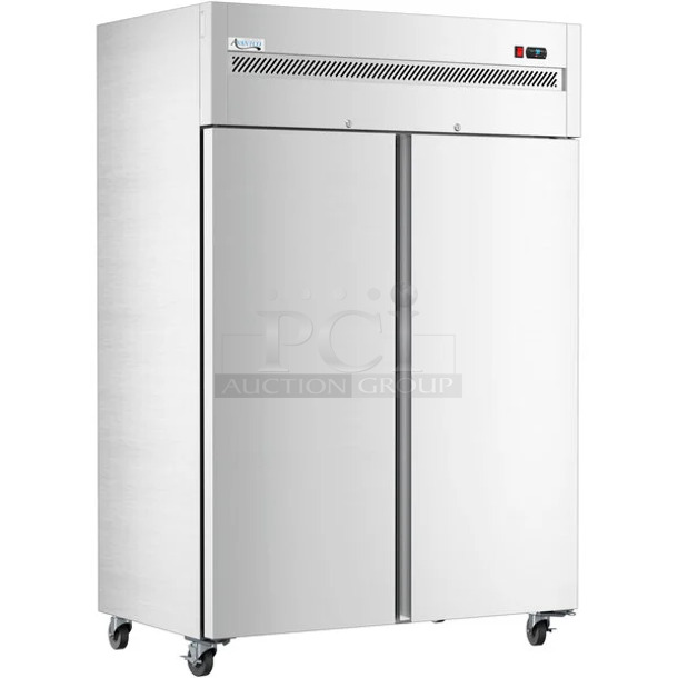 BRAND NEW SCRATCH AND DENT! 2023 Avantco  178Z2FHC Stainless Steel Commercial 2 Door Reach In Freezer w/ Poly Coated Racks. 115 Volts, 1 Phase. - Item #1113214