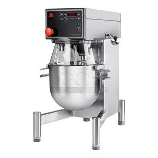 BRAND NEW! 2022 Varimixer V20KT Metal Commercial Countertop 20 Quart Planetary Dough Mixer w/ Stainless Steel Mixing Bowl, Dough Hook, Whisk and Paddle Attachments. 120 Volts, 1 Phase. Tested and Working!
