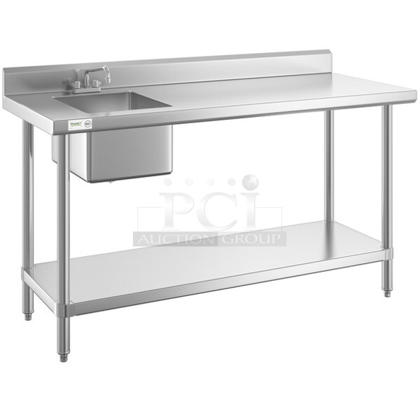 BRAND NEW SCRATCH AND DENT! Regency 600ST3072L 30" x 72" 16 Gauge Stainless Steel Work Table with Sink. Bay 16x20x12 - Image 1 of 5