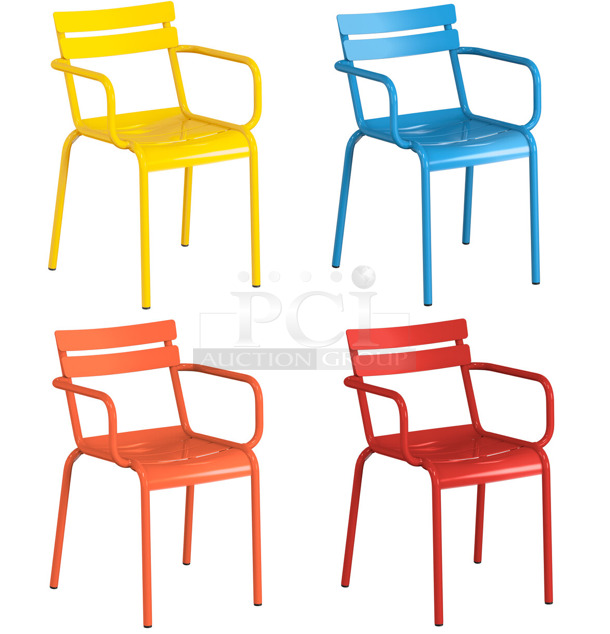 16 BRAND NEW SCRATCH AND DENT! Lancaster Table & Seating Powder Coated Aluminum Outdoor Arm Chair; 4 Red, 4 Orange, 4 Yellow, 4 Blue. 16 Times Your Bid! - Image 1 of 7