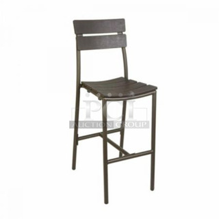 16 BRAND NEW! BFM Seating PH302BBR-BZ Bayview Barstool, Ladder Back, Synthetic Teak Wood Back & Seat, Outdoor/indoor, Powder Coated. 16 Times Your Bid!