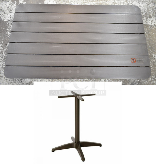 PALLET LOT of 15 BRAND NEW IN BOX! BFM Seating Items; 7 PH4L3255BRBZ-TOP Outdoor Patio Bayview 4 Leg Top Only Brown Teak Bronze Tabletop. 8 PHHTB-BZ Hampton Table Base, Dining Height, Cross Base, Powder Coated Aluminum, Bronze Finish. 15 Times Your Bid! - Image 1 of 6