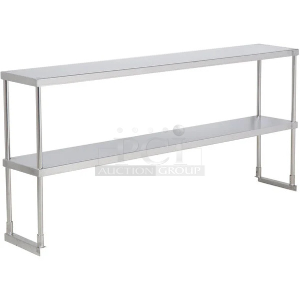 BRAND NEW SCRATCH AND DENT! Avantco 178SSDOS7118 Stainless Steel Double Deck Overshelf - 18" x 70 3/8". May Be Missing Pieces.  - Image 1 of 3