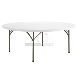 5 BRAND NEW SCRATCH AND DENT! 384YCZ72RND Lancaster Table & Seating 72" Round Heavy-Duty Granite White Plastic Folding Table. 5 Times Your Bid! May Be Missing Pieces. 
