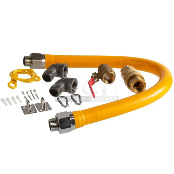 BRAND NEW SCRATCH AND DENT! Regency 600GKM1036 36" Mobile Gas Connector Hose Kit with 2 Elbows, Full Port Valve, Restraining Device, and Quick Disconnect - 1" - Image 1 of 4