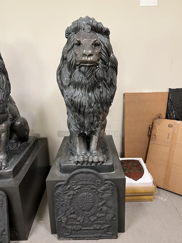 2 MAGNIFICENT Bronze Lion Statues w/ Cast Iron Glyphs Signed by A. Barye 1832. 2 Times Your Bid! - Image 2 of 7
