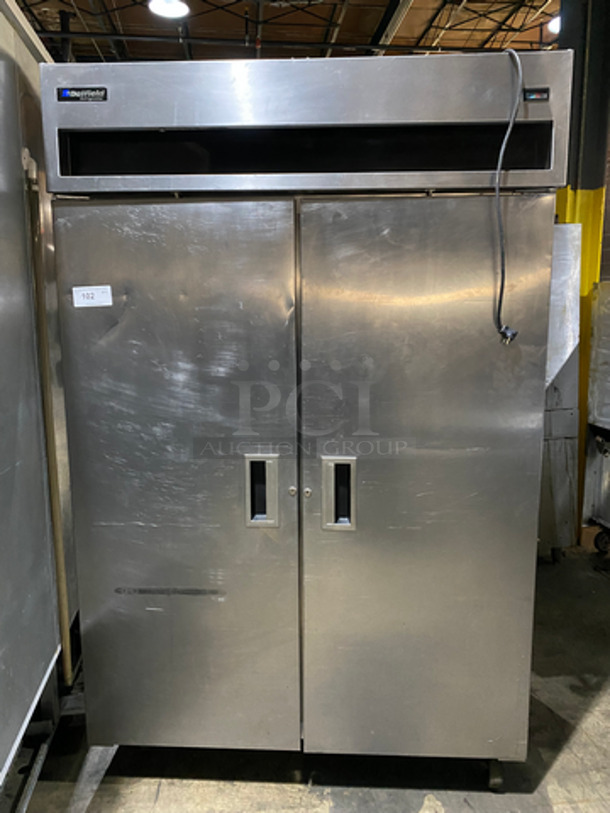 COOL! Delfield Commercial 2 Door Reach In Refrigerator! With Poly Coated Racks! All Stainless Steel! On Casters! Model: 6051S SN: AIV506698T 115V 60HZ 1 Phase