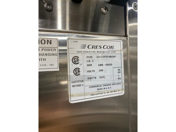 Nice! Crescor Stainless Steel Commercial QuikTherm Retherm Oven on Commercial Casters. 208V, 1Phase. Tested and Working! Model CO151F1818B208
 - Image 4 of 8