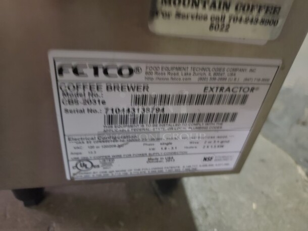 Fetco Extractor Series CBS-2031e 1 Gallon Coffee Brewer - Image 3 of 3