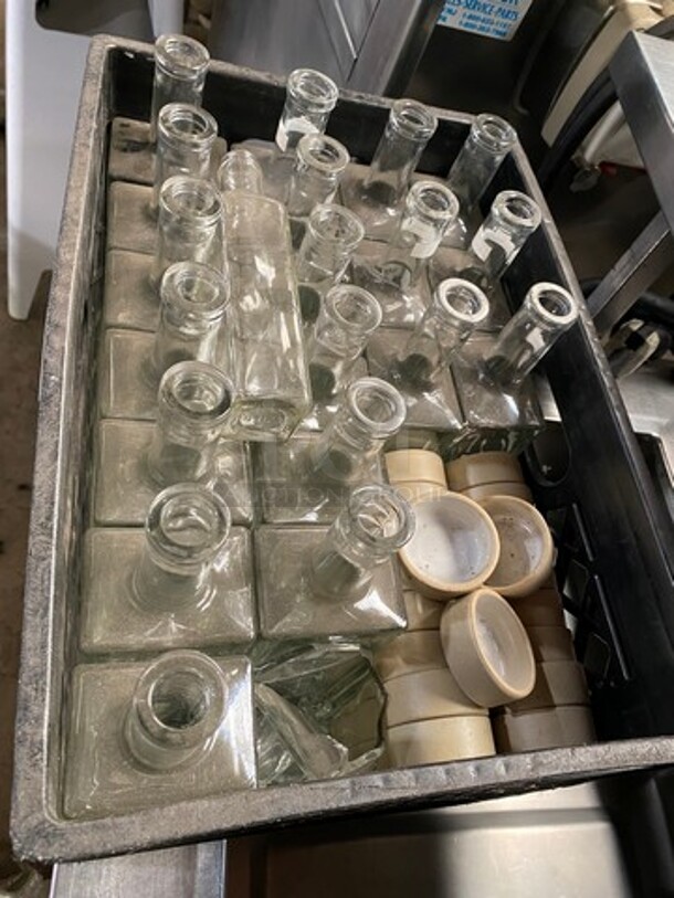 ALL ONE MONEY! Decorative Clear Glass Liquor Bottles! Includes Black Poly Crate! - Image 2 of 6