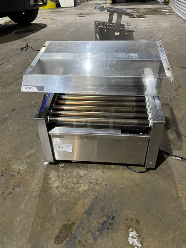 APW Wyott Commercial Countertop Hot Dog Roller Grill! With Bun Warmer Drawer! With Sneeze Guard! All Stainless Steel! Model: HRS31SBW SN: 0224018080003 120V 60HZ 1 Phase