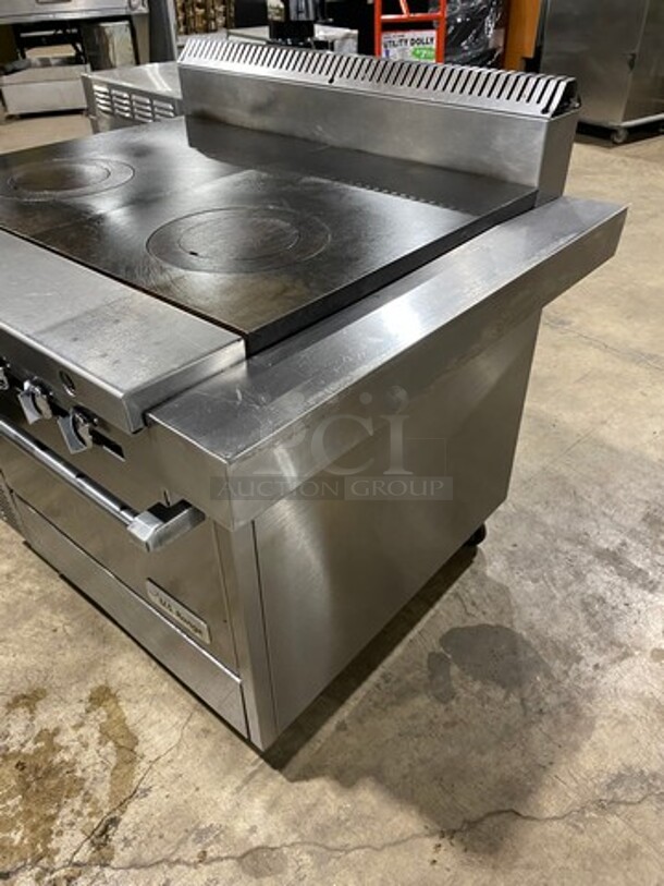 US Range Commercial Natural Gas Powered French Top/ Hot Plate Stove! With Oven Underneath! All Stainless Steel! On Casters! Model: C83611 - Image 3 of 10