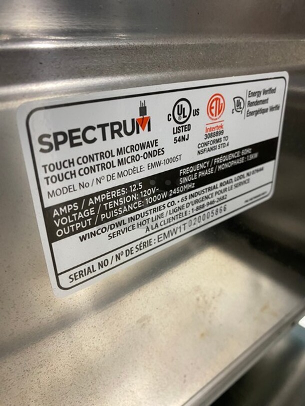 Great! Spectrum Countertop Microwave Oven! All Stainless Steel! MODEL EMW1000ST SN: EMW1T020005866 120V 1PH - Image 5 of 8