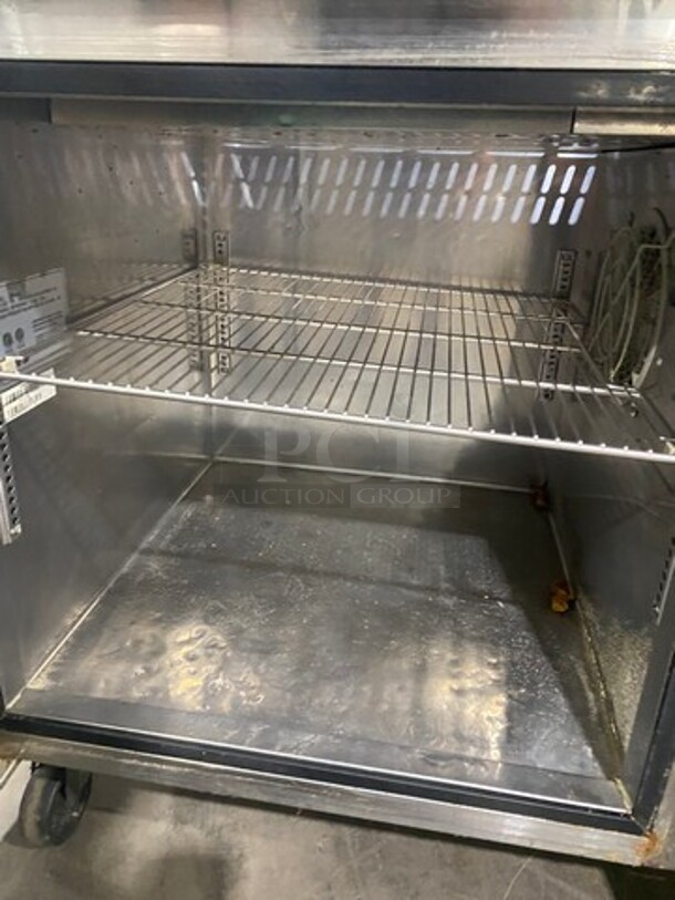 Turbo Air Commercial Refrigerated Pizza Prep Table! With Commercial Cutting Board! With Single Door Storage Space! Poly Coated Rack! All Stainless Steel! On Casters! Model: TPR44SD SN: TP4RA0100B 115V 60HZ 1 Phase - Image 6 of 10