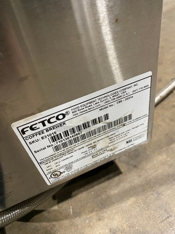 Fetco Commercial Countertop Coffee Brewing Machine! All Stainless Steel! On Small Legs! Model: CBS2031E SN: 710136140867 120/208/240V 1 Phase - Image 6 of 7