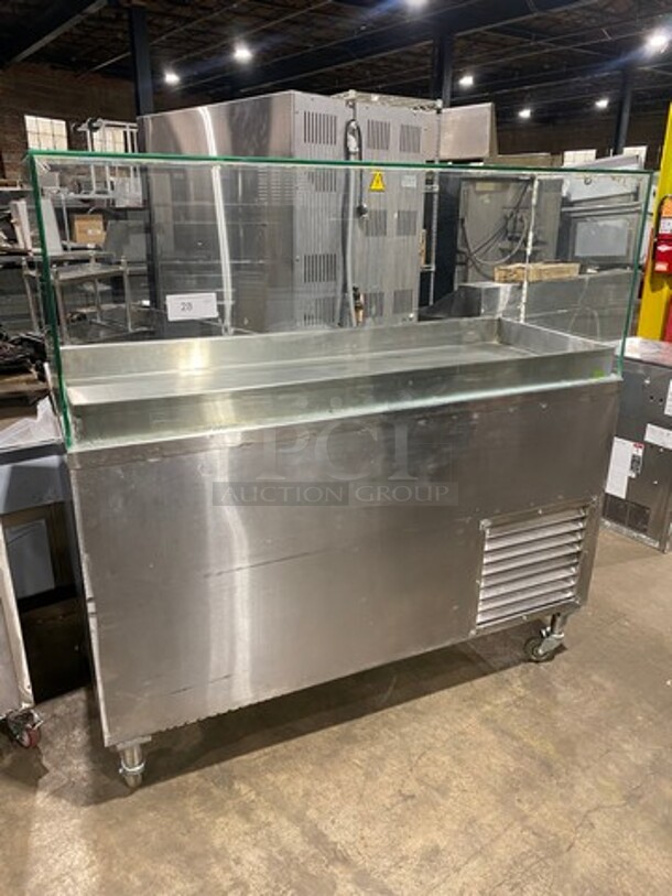 Commercial Refrigerated Food Serving Station Counter/ Cold Pan! With Sneeze Guard! Stainless Steel Body! On Casters!