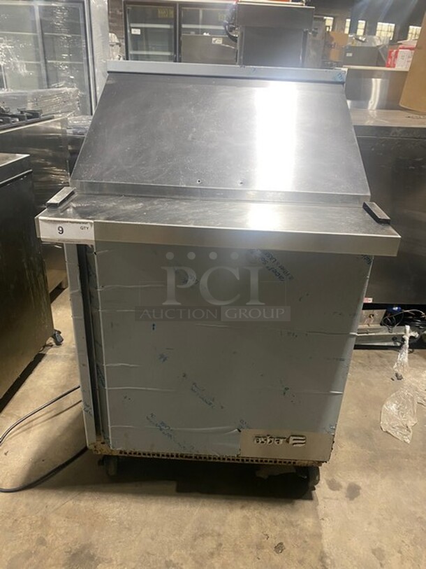 Asber 2021 Stainless Steel Commercial Sandwich Salad Prep Table Bain Marie Mega Top on Commercial Casters! Working When Removed! MODEL APTM27 SN: 8102425078 115V - Item #1113631