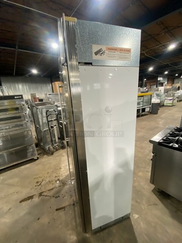Monogram Upright Half Cooler Half Freezer Combo Unit! With Ice And Water Dispenser! With Poly Coated Racks And Shelves! Stainless Steel! - Image 4 of 10