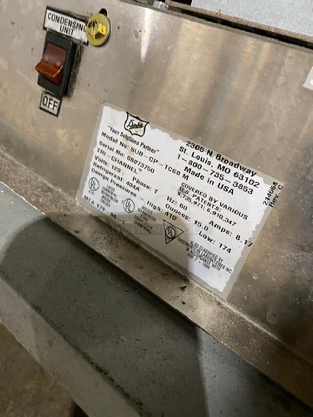 Duke Commercial Sandwich Prep Line Unit! With Slanted Front Glass! With Commercial Cutting Board! All Stainless Steel! On Casters! Model: SUBCPTC60M 120V 60HZ 1 Phase - Image 8 of 9