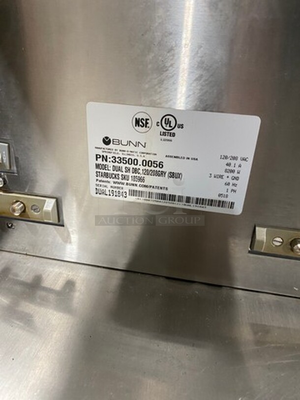 Bunn Commercial Countertop Dual Coffee Brewing Machine! All Stainless Steel! On Small Legs! Model: DUALSHDBC SN: DUAL191843 120/208V 60HZ 1 Phase - Image 7 of 8