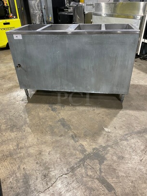 Commercial Gas Powered 4 Well Steam Table! With Storage Space Underneath! Solid Stainless Steel! On Legs!
