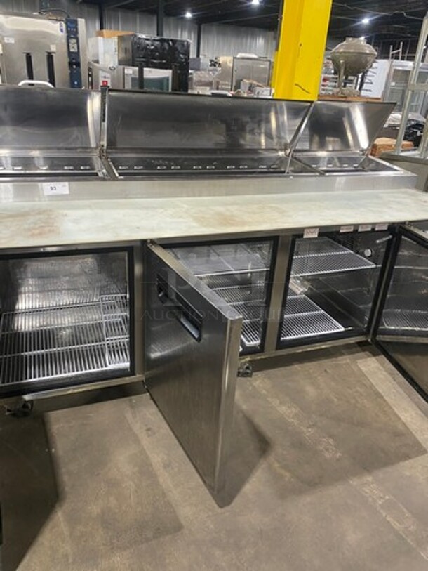 Blue Air Commercial Refrigerated Pizza Prep Table! With Commercial Cutting Board! With 3 Door Storage Space Underneath! Poly Coated Racks! All Stainless Steel! Model: BAPP93 SN: EUUBAPP930009 115V 60HZ 1 Phase - Image 5 of 11