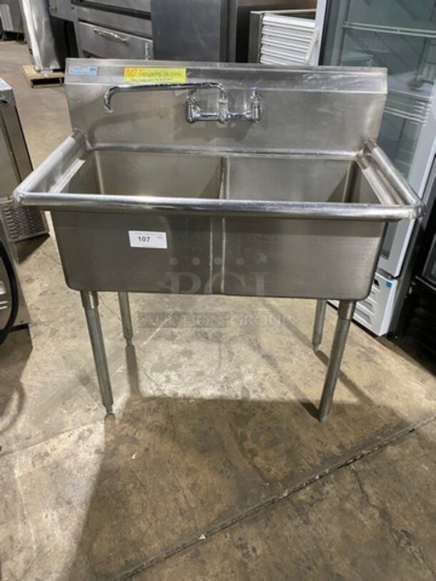 Green World Commercial 2 Compartment Dish Washing Sink! With Faucet And Handles! With Back Splash! All Stainless Steel! On Legs! Model: TSA2N - Image 1 of 8