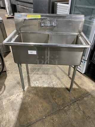 Green World Commercial 2 Compartment Dish Washing Sink! With Faucet And Handles! With Back Splash! All Stainless Steel! On Legs! Model: TSA2N