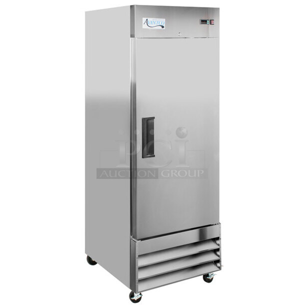 BRAND NEW SCRATCH AND DENT! 2022 Avantco 178A23FHC Stainless Steel Commercial Single Door Reach In Freezer w/ Poly Coated Racks on Commercial Casters. 115 Volts, 1 Phase. Tested and Working!
