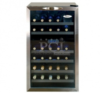 BRAND NEW SCRATCH AND DENT! Whirlpool WWC287BLS-1 22 Inch Dual Zone Wine Cellar Merchandiser with 38-Bottle Capacity, Stainless Steel Trimmed Wood Shelves. 115 Volts, 1 Phase. Tested and Working!