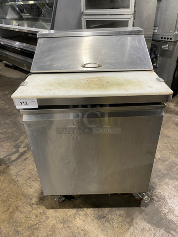 Commercial Refrigerated Sandwich Prep Table! With Commercial Cutting Board! With Single Door Storage Space Underneath! All Stainless Steel! On Casters!